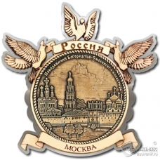 Магнит из бересты Москва-Смоленский Монастырь голуби серебро